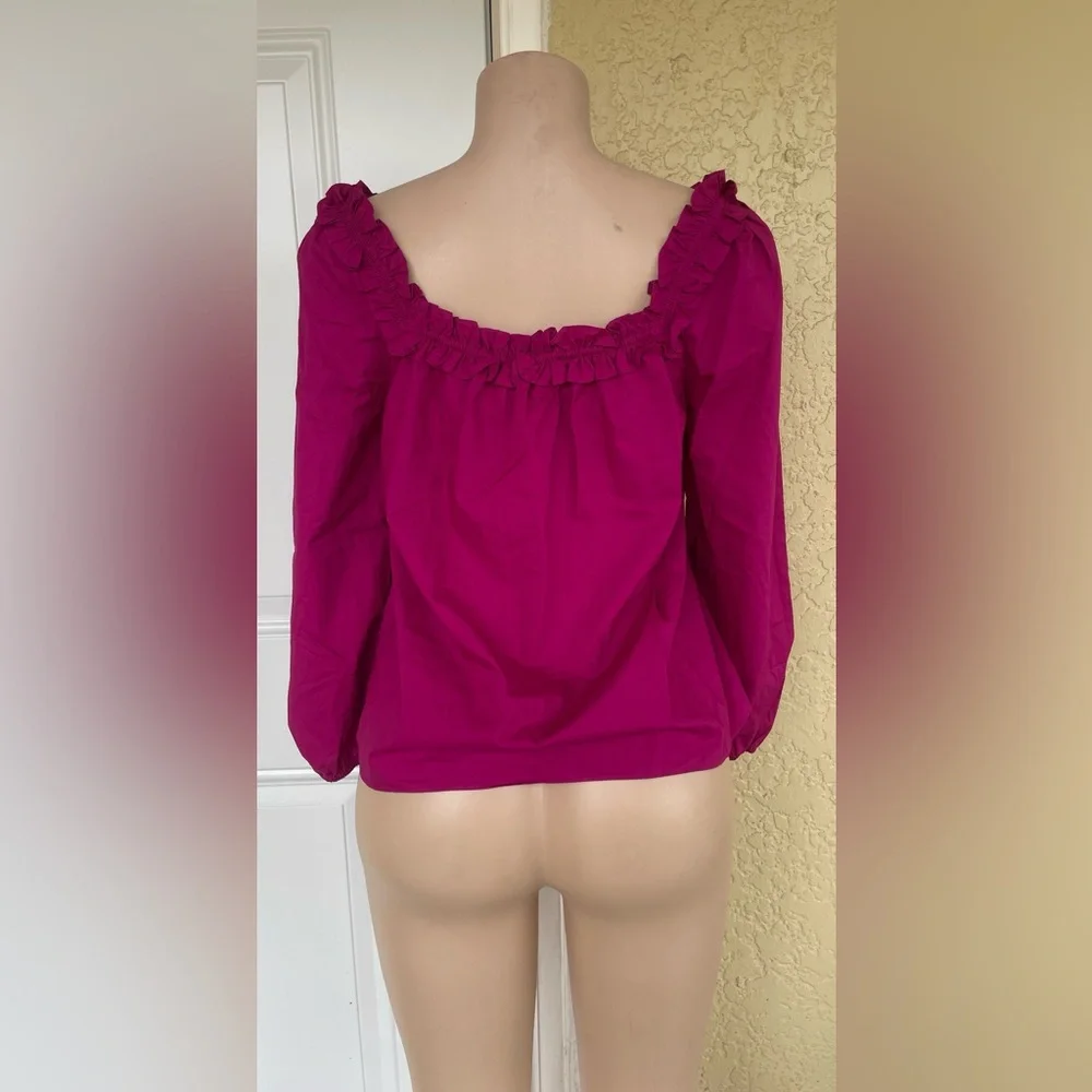 J. Crew Fuchsia Ruffle Blouse